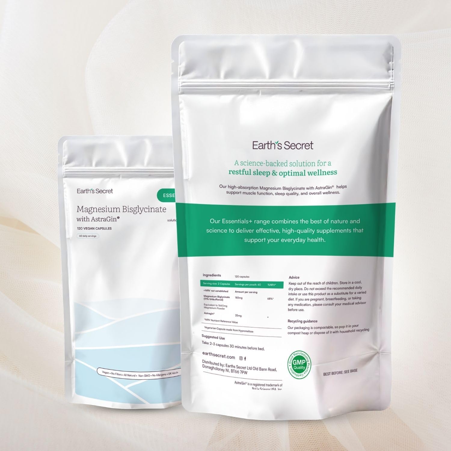 Two Earth's Secret supplement packages on a light background