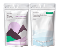 Two Earth's Secret supplement packages, one for sleep and one for magnesium bisglycinate with AstraGin, on a white background.
