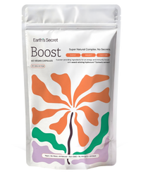 Earth's Secret Boost supplement package with colorful design on a white background